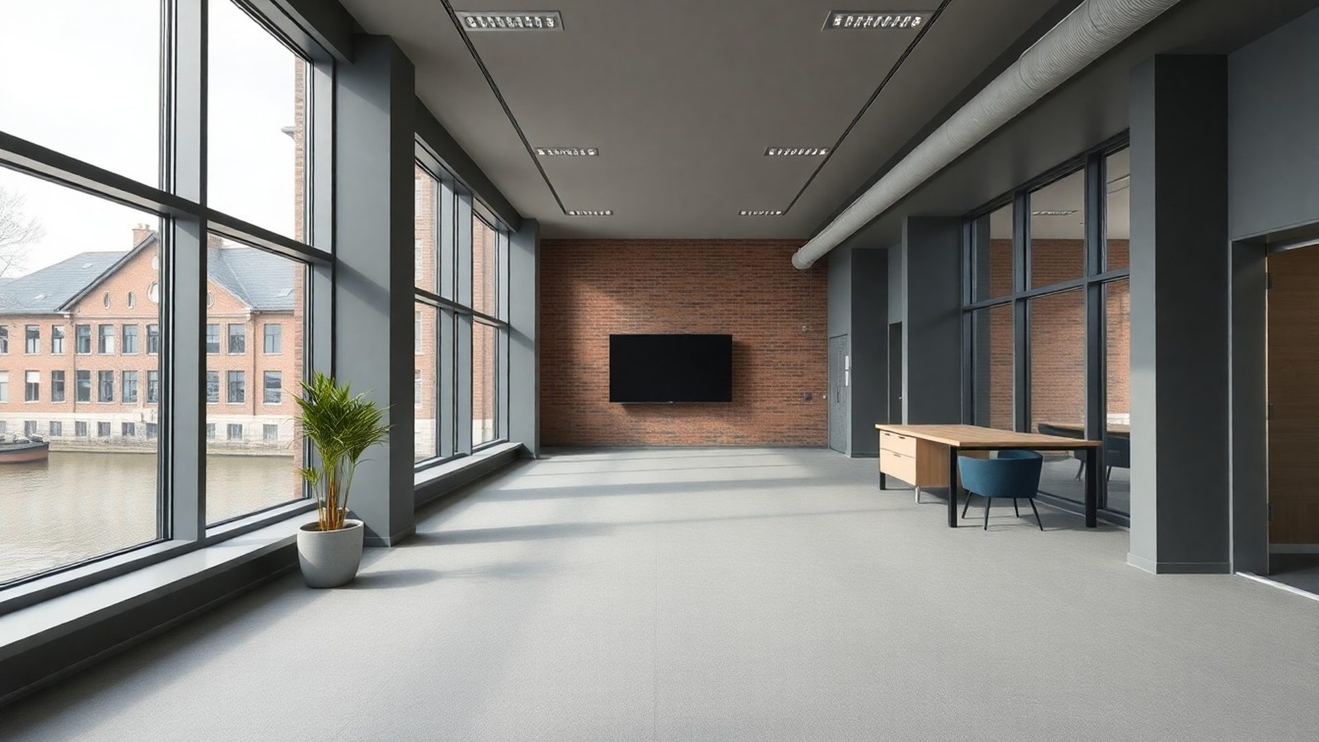 Rustig, modern Dutch kantoorinterieur met zachte lichtinval